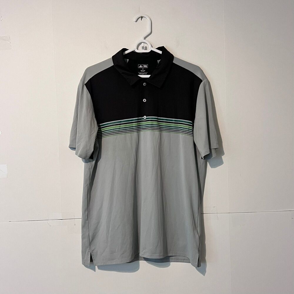 Adidas Mens Polo Shirt Size M Grey Black Striped Adizero Louisiana Logo Golf